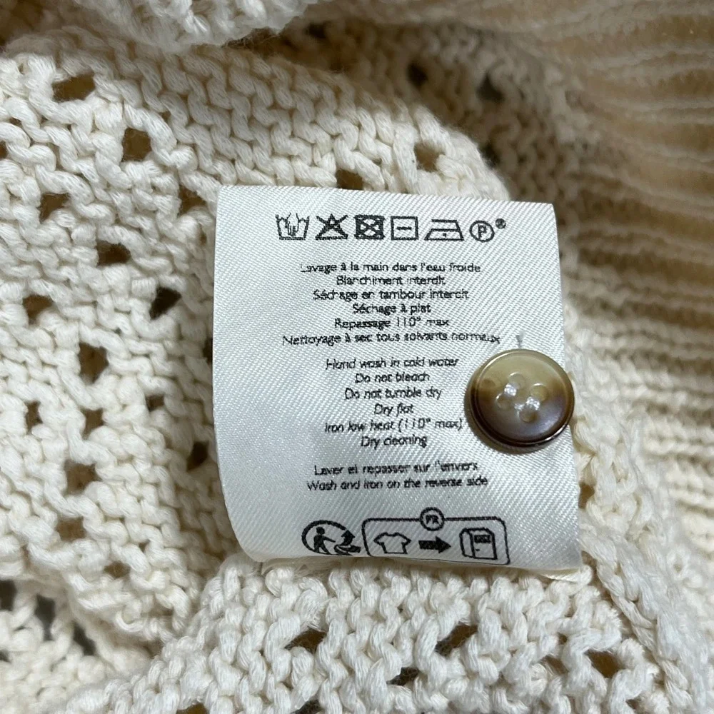 Sezane Capucine Pointelle Knit Cardigan Sweater Womens Small Cottagecore Preppy - Picture 11 of 11